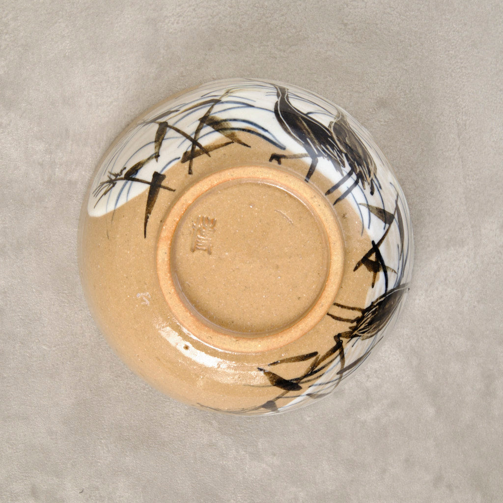 銹絵染付蓋付碗 葦鶴紋 ・酸化焼成(清水焼・乾山写) | 宮本 博