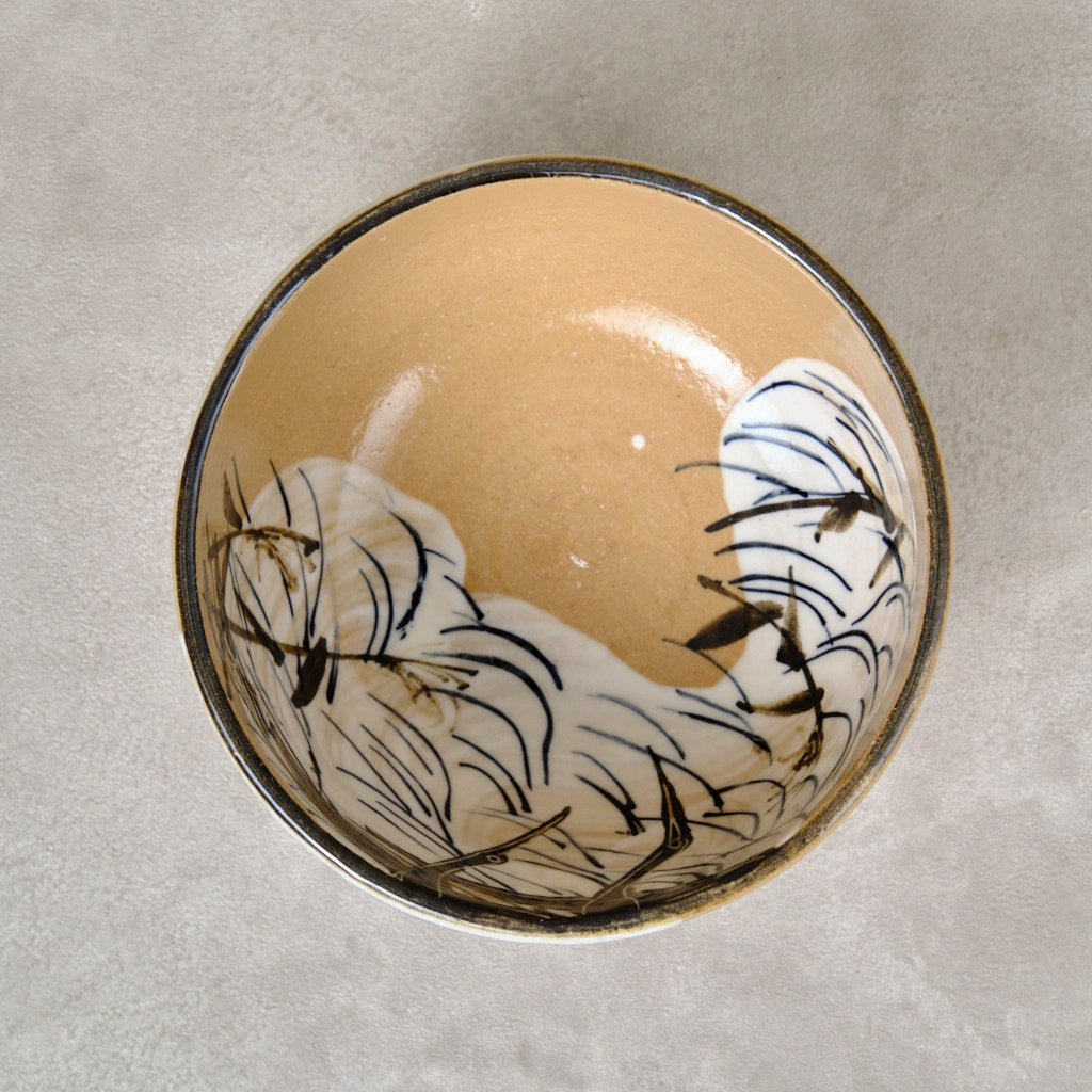 銹絵染付蓋付碗 葦鶴紋 ・酸化焼成（清水焼・乾山写） | 宮本 博