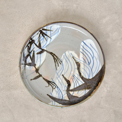 銹絵染付蓋付碗 葦鶴紋 ・還元焼成（清水焼・乾山写） | 宮本 博