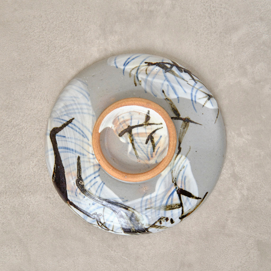 銹絵染付蓋付碗 葦鶴紋 ・還元焼成（清水焼・乾山写） | 宮本 博