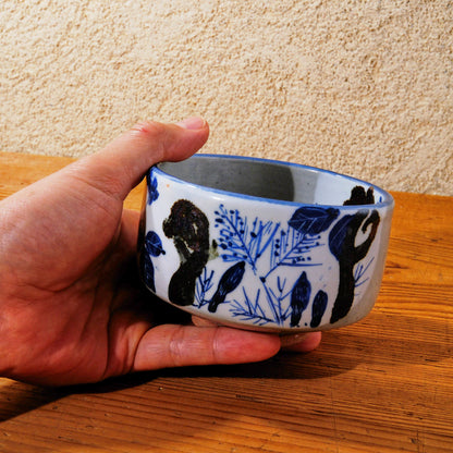 銹絵染付茶碗 春草図（清水焼・乾山写）＊箱なし | 宮本 博