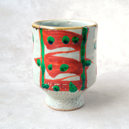 湯呑み 大 鉄絵・赤絵 唐草文 - 益子焼 - 04 | 松原 直之